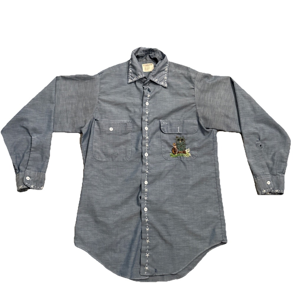 Vintage 1970s Big Mac JCPenney Flannel Shirt Women's M Owl Embroidery USA